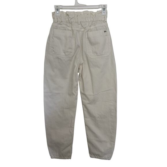 Zara Paper Bag High Rise Cream Lightweight Jeans Size 0 Minimal Barrell Boho - Picture 2 of 7